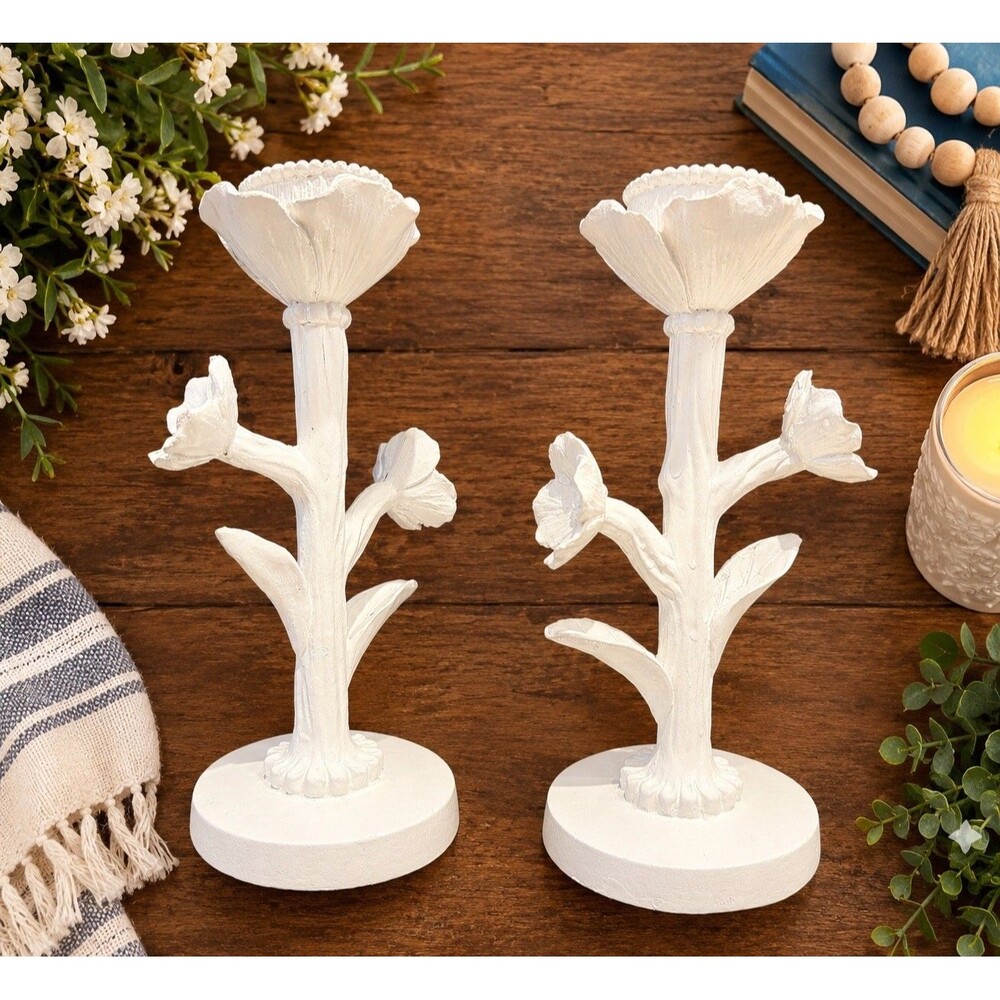 Fiori Arte Taper Candle Holder set White candlestick Flora Anthropologie decor